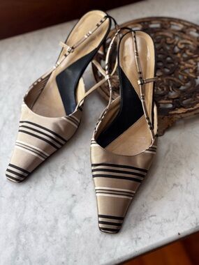 Italian Silk Taffeta Kitten slingback shoes 9M